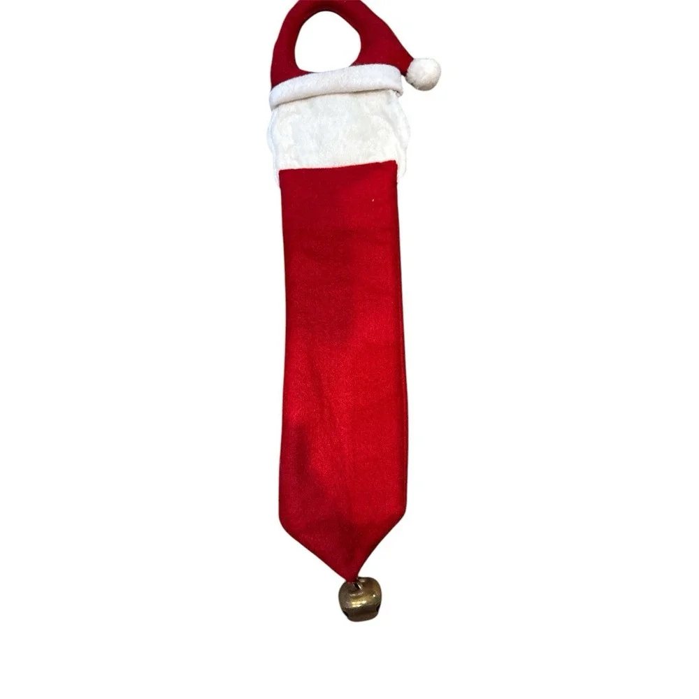 Vintage HO HO Santa Felt DoorKnob Handle Hanger Decor Jingle Bell Holly‎ Xmas